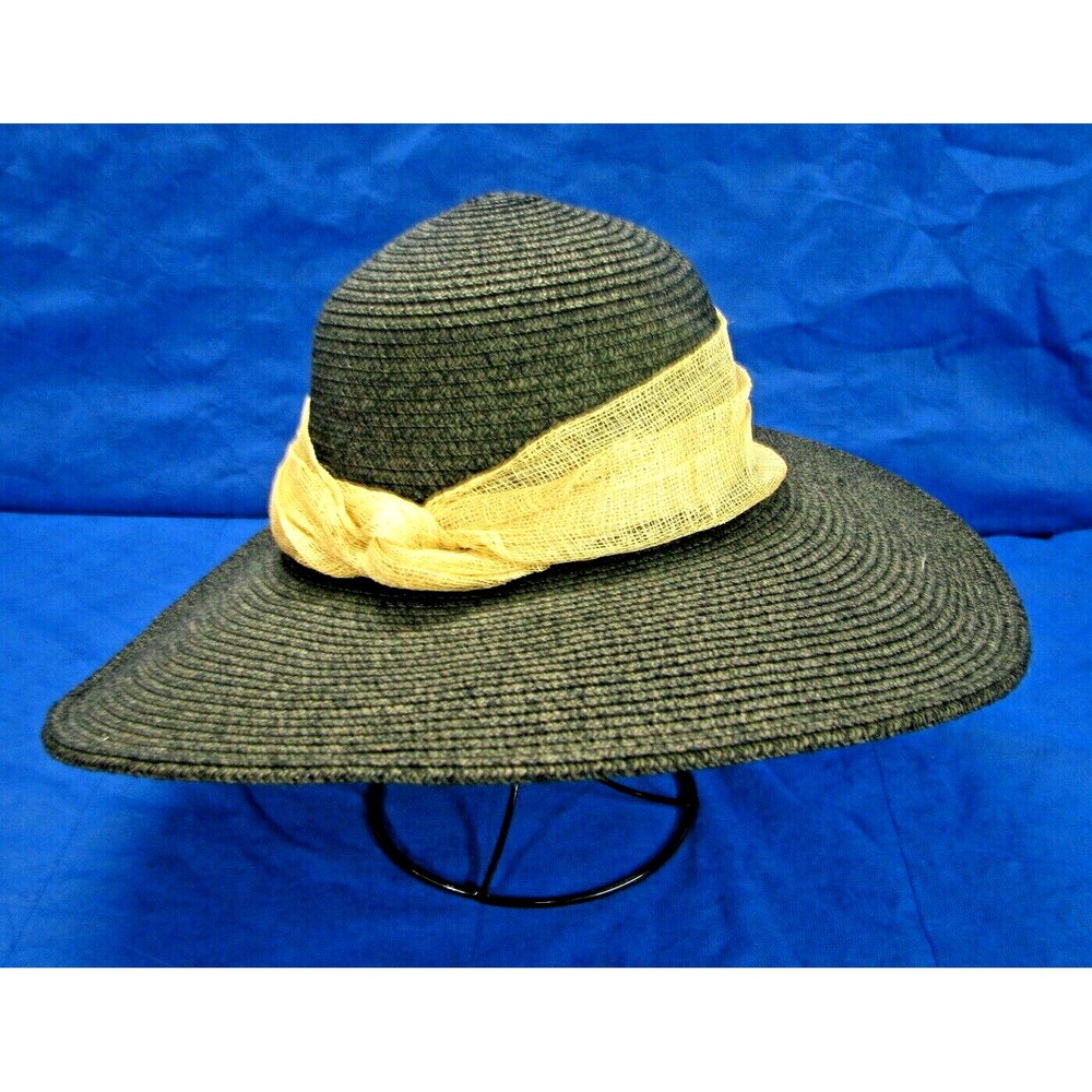 MAGID HATS Sun Hat BLACK Straw WIDE BRIM Floppy BEACH CASUAL DERBY RACING